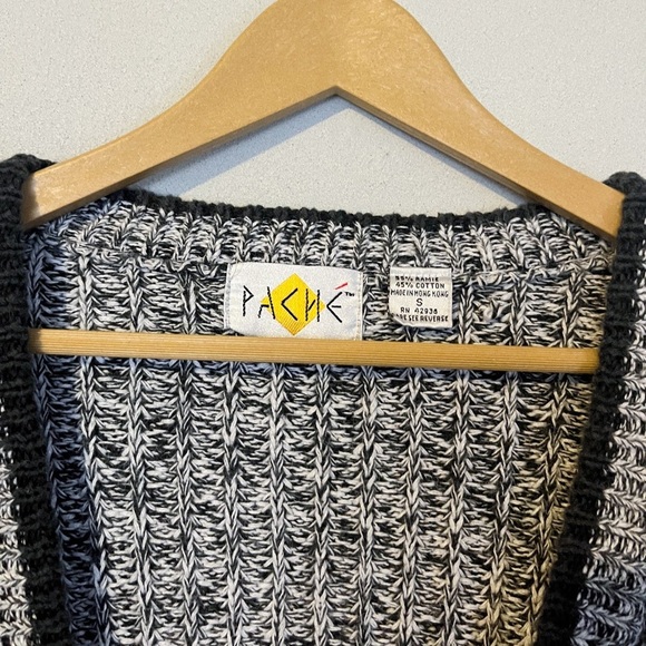 Pache Vintage 90s Black & White Button Cardigan Sweater - Picture 2 of 5